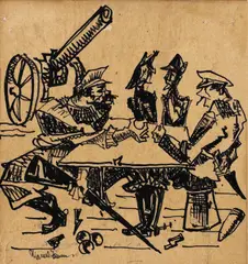 Negocieri de pace by Marcel Janco, tuș pe hârtie lipită pe carton, offered Nov 2018