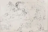 Pe mine m-ai omorât, dar cu calul ce-ai avut? by Constantin Piliuță, peniță pe hârtie, sold Nov 2018
