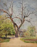 Grădinile Tuileries by Nicolae Vermont, 1927, ulei pe carton, sold Oct 2018