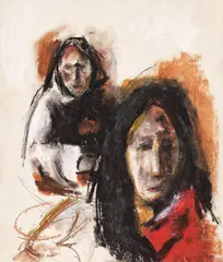 Studiu de expresie by Corneliu Baba, ceracolor și guașă pe hârtie, sold Oct 2018