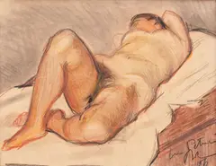 Nud by Corneliu Baba, 1956, ceracolor și cărbune pe carton subţire, sold Oct 2018