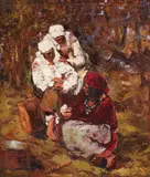 La ghicitoare by Octav Băncilă, ulei pe pânză, sold Oct 2018