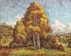 Leon Viorescu, Peisaj de toamnă, ulei pe carton