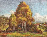Leon Viorescu, Peisaj de toamnă, ulei pe carton