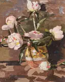 Bujori by Nicolae Enea, ulei pe carton, sold Oct 2018