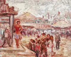 Scenă de iarmaroc by Samuel Mützner, ulei pe carton, sold Oct 2018
