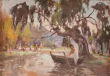 Dimineața pe lac by Nicolae Enea, ulei pe carton, offered Oct 2018