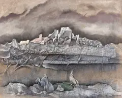 Paul Ackerman, Le chat roi, 1979, acrilic și creioane colorate pe hârtie lipită pe carton