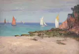 Plajă la Beg Meil by Kimon Loghi, ulei pe carton, sold Oct 2018