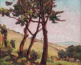 Peisaj din Vlaici by Camil Ressu, ulei pe carton, offered Oct 2018