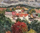 Peisaj din Baia de Aramă by Dumitru Ghiață, 1943, ulei pe pânză lipită pe carton, offered Oct 2018