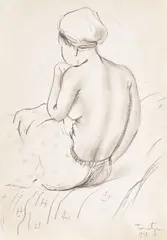 Nud cu spatele by Nicolae Tonitza, 1938, creion și accente de acuarelă pe hârtie, sold Oct 2018