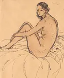 Pe gânduri by Nicolae Tonitza, tuş şi laviu pe hârtie, sold Oct 2018