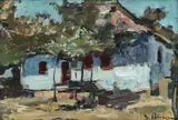 Casă ţărănească din Târgovişte by Gheorghe Petrașcu, anii '20, ulei pe lemn, sold Oct 2018