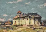 Biserica satului by Adam Bălţatu, ulei pe carton, sold Oct 2018