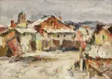 Margine de oraș by Adam Bălţatu, ulei pe carton, sold Oct 2018