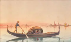 Umberto Ongania, Gondolier, acuarelă pe hârtie