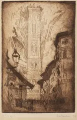 Zádor István, Stradă din Budapesta, 1911, acvaforte