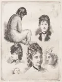 Cinci figuri şi un nud by Theodor Aman, acvaforte şi gravură cu acul, offered Jun 2018