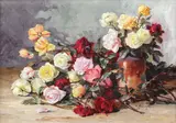 Trandafiri by Elena Müller-Stăncescu, ulei pe carton, sold Jun 2018