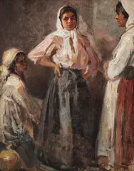 Ţărăncuţe by Nicolae Vermont, 1924, ulei pe pânză, sold Jun 2018