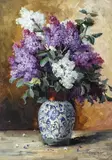 Ulcior cu liliac by Elena Müller-Stăncescu, ulei pe carton, sold Jun 2018
