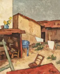 Nicolae Tonitza, Curte la Mangalia (cofetăria lui Delureanu), 1927-1930, ulei pe carton