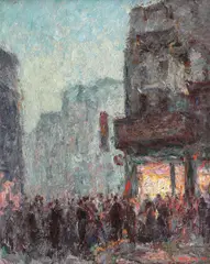Calea Victoriei by Samuel Mützner, 1944, ulei pe carton, sold Jun 2018