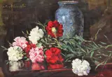 Garoafe by Octav Băncilă, ulei pe carton, sold Jun 2018