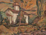 Biserica din deal by Camil Ressu, ulei pe carton, sold Jun 2018