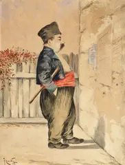 Bătăuș electoral by Constantin Jiquidi, 1898, acuarelă pe hârtie lipită pe carton, offered Jun 2018