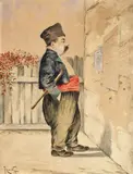 Constantin Jiquidi, Bătăuș electoral, 1898, acuarelă pe hârtie lipită pe carton