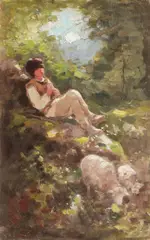 Nicolae Grigorescu, Cântecul ciobănașului, 1895-1900, ulei pe lemn