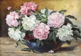 Bujori by Elena Müller-Stăncescu, ulei pe carton, sold Jun 2018