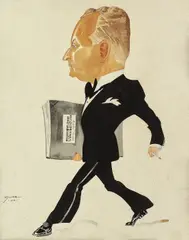 Diodor Dure, Diplomat, 1938, tuș și acuarelă pe hârtie lipită pe carton
