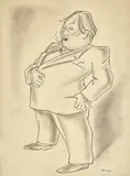 Victor Ion Popa, Scriitorul Isaiia Răcăciuni, 1934, tuș și cărbune pe hârtie
