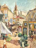 Piața de Flori înspre Bărăție by Iosif Iser, guaşă vernisată pe hârtie lipită pe carton, sold Jun 2018
