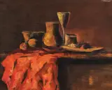 Natură statică cu vase by Mircea Ciobanu, ulei pe pânză, offered Jun 2018