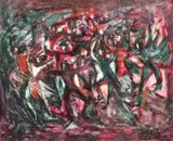 Dansul căluşarilor by Magdalena Rădulescu, ulei pe pânză, offered Jun 2018