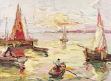 Plecarea în larg by Rudolf Négely, 1938, ulei pe pânză, sold Jun 2018