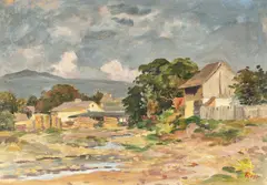 Margine de sat by Alexandru Popp, ulei pe carton, offered Jun 2018