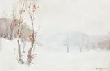 Peisaj de iarnă by Constantin Isachie Popescu, ulei pe carton, sold Jun 2018