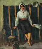 Tărăncuță cu năframă albă by Leon Biju, ulei pe carton, offered Jun 2018