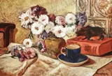 Mina Byck Wepper, Natură statică cu tufănele şi ceaşcă de cafea