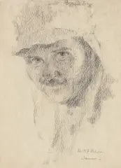Portret de soldat la Huskovo by Sever Burada, creion pe hârtie, sold Jun 2018