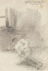 Ofiţer român în captivitate la Huskovo by Sever Burada, 1916, creion pe hârtie, sold Jun 2018