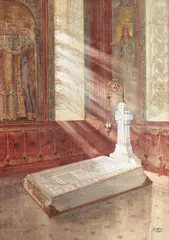 Proiect pentru realizarea monumentului funerar al Regelui Carol I by Constantin Iotzu, 1915, acuarelă și accente de guașă pe carton, offered Jun 2018
