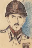Jean Niţescu, Portret de ofiţer, 1917, tuş şi creioane colorate pe hârtie