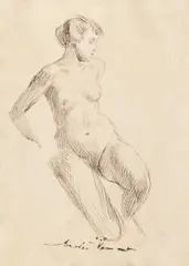 Nud by Nicolae Vermont, peniţă pe hârtie, sold May 2018