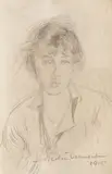 Nicolae Vermont, Portret de tânără, 1915, creion pe hârtie lipită pe carton